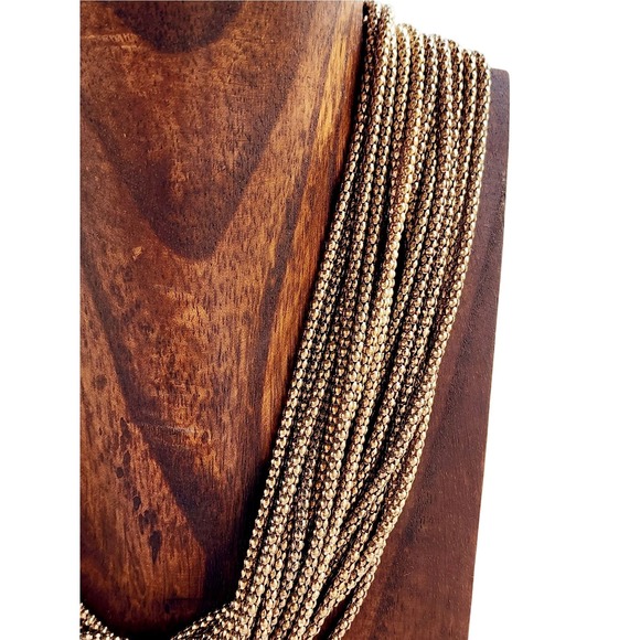 Vintage 80s Antique Gold Multistrand Beaded Statement Necklace - Picture 4 of 6